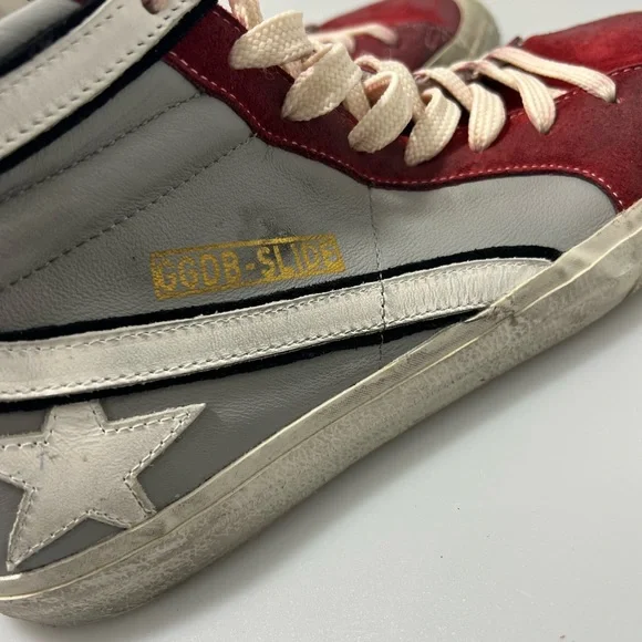 Golden Goose High-Top Suede Sneakers Grey Red Silver Men